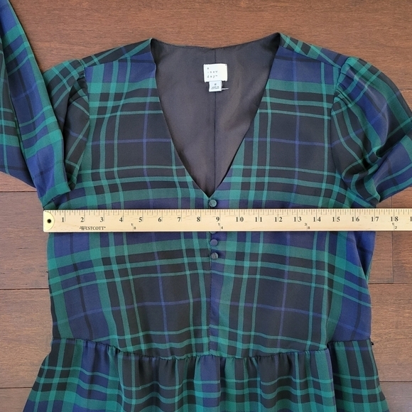 A New Day Green & Blue Tartan Plaid Long Sleeve V-Neck Midi Dress Women's Size S - Picture 10 of 13